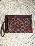 Kilim and leather boho clutch bag