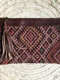 Kilim and leather boho clutch bag
