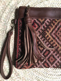 Kilim and leather boho clutch bag