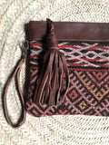 Kilim and leather boho clutch bag