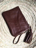 Kilim and leather boho clutch bag