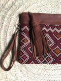 Kilim and leather boho clutch bag