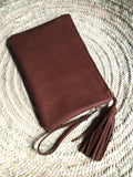 Kilim and leather boho clutch bag