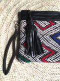Kilim and leather boho clutch bag