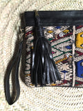 Kilim and leather boho clutch bag