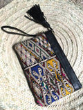 Kilim and leather boho clutch bag