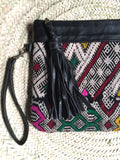 Kilim and leather boho clutch bag