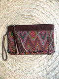 Kilim and leather boho clutch bag
