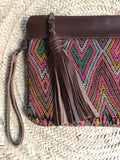 Kilim and leather boho clutch bag