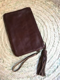 Kilim and leather boho clutch bag