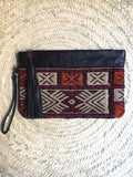 Kilim and leather boho clutch bag