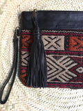 Kilim and leather boho clutch bag