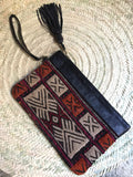 Kilim and leather boho clutch bag