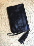 Kilim and leather boho clutch bag