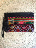 Kilim and leather boho clutch bag