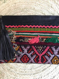 Kilim and leather boho clutch bag