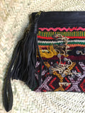 Kilim and leather boho clutch bag