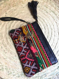 Kilim and leather boho clutch bag