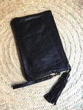 Kilim and leather boho clutch bag