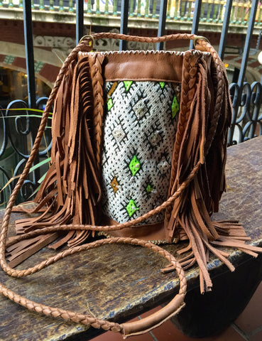 Brown leather and kilim BOHO bag
